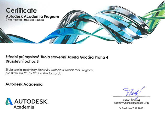 Certificate Autodesk Academia